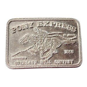Vintage Pony Express Belt Buckle Sacramento Overland Mail Company 1860 Horseback